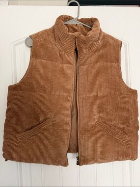 Grace & Lace Corduroy Puffer Vest in Brown